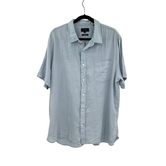 VINCE Short Sleeve Slim Fit Linen Sport Shirt In‎ Feather Blue Size XL - Picture 2 of 11